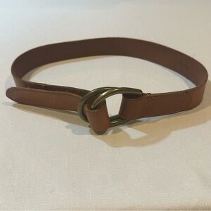 American Living Brown Genuine Leather Double Ring Belt Brass Buckle M